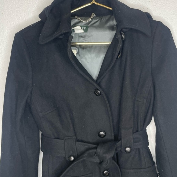 J. Crew coat trench hooded Sz medium NWT black belted wool blend classic - Picture 2 of 10